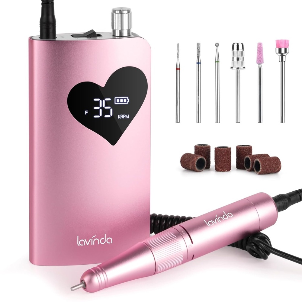 Lavinda Pink With Heart Shaped Screen Cordless Rechargeable Nail Drill E-File